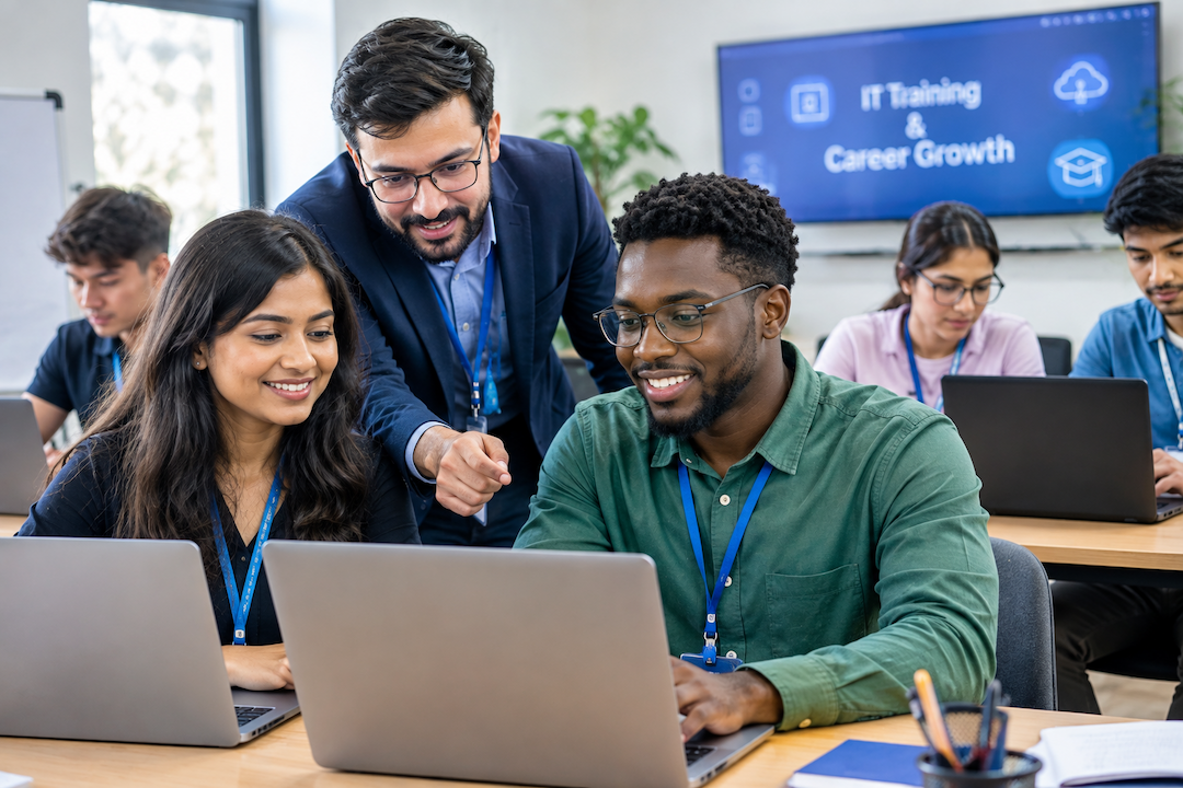 Synetal Solutions trainer working with students on a live IT training project